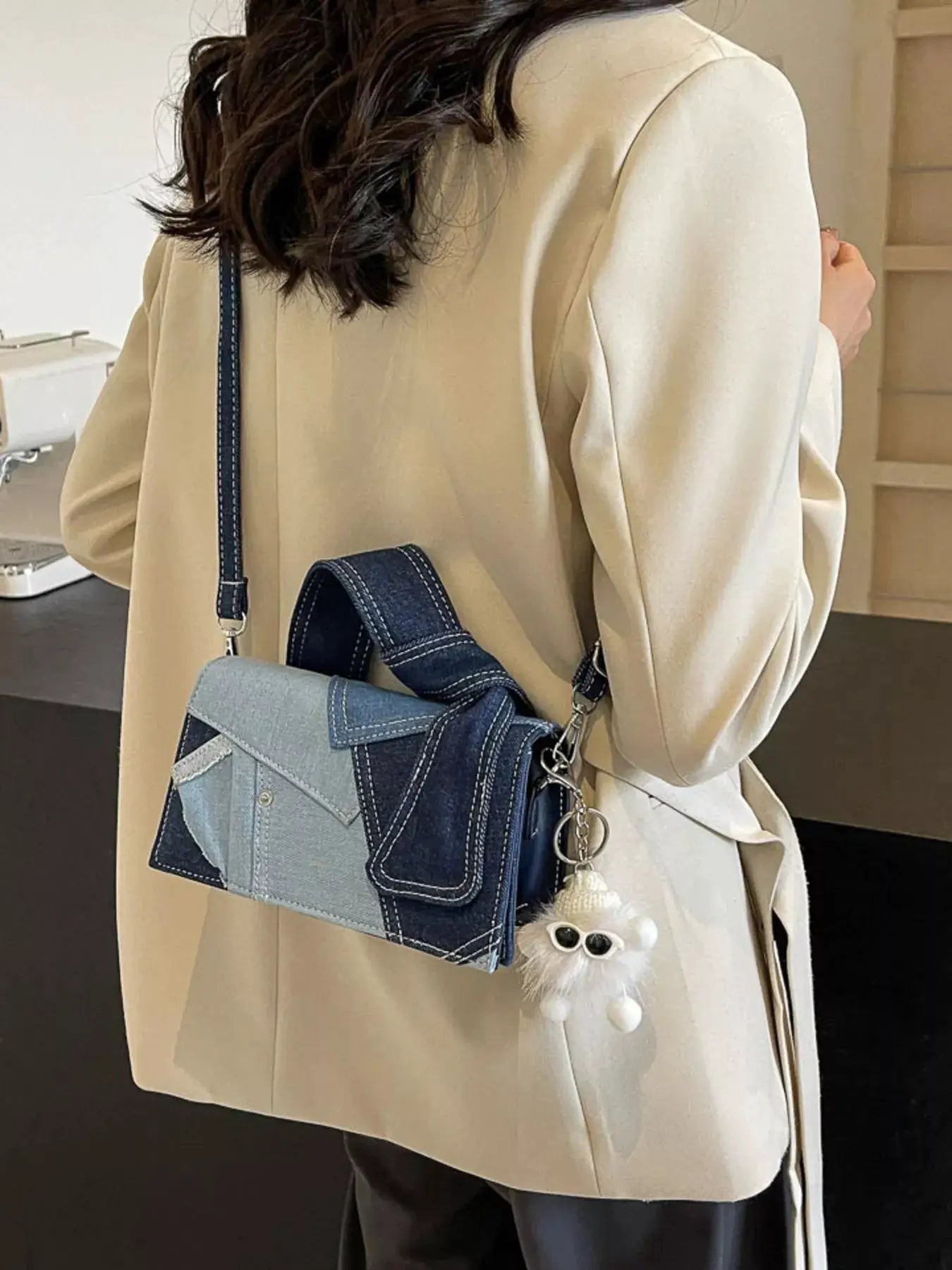 Denim Patchwork Crossbody Bag by Trendsi