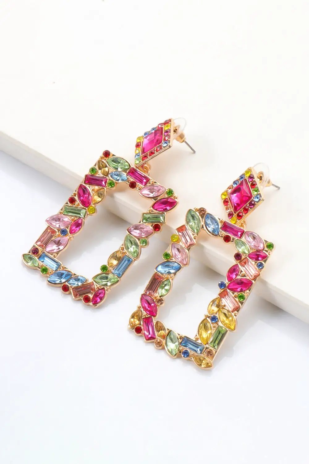 Square Shape Glass Stone Dangle Earrings by Trendsi