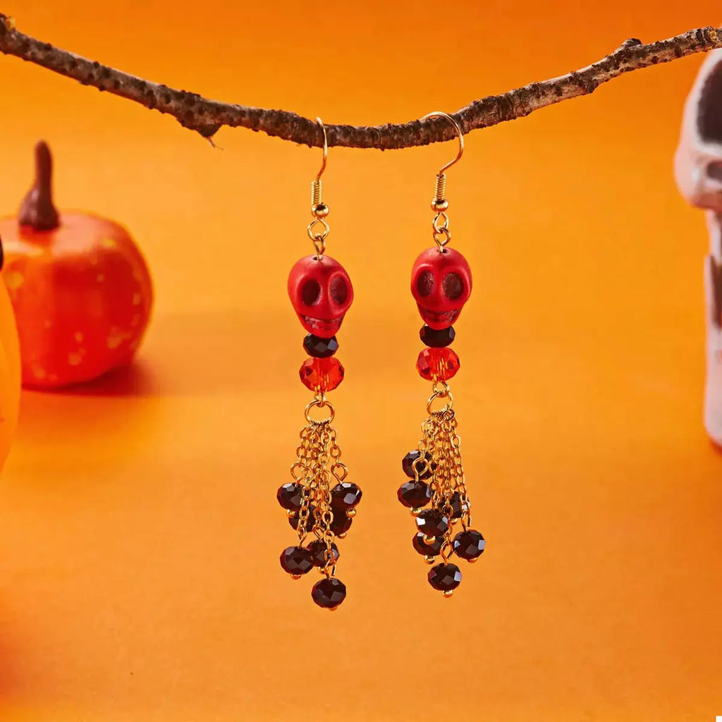 Halloween Skull Beaded Drop Earrings by Trendsi