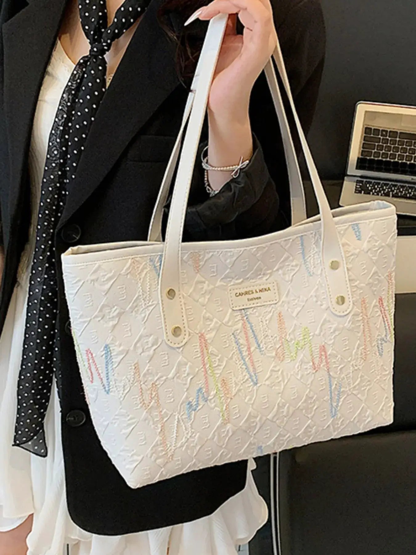 Contrast PU Leather Tote Bag by Trendsi