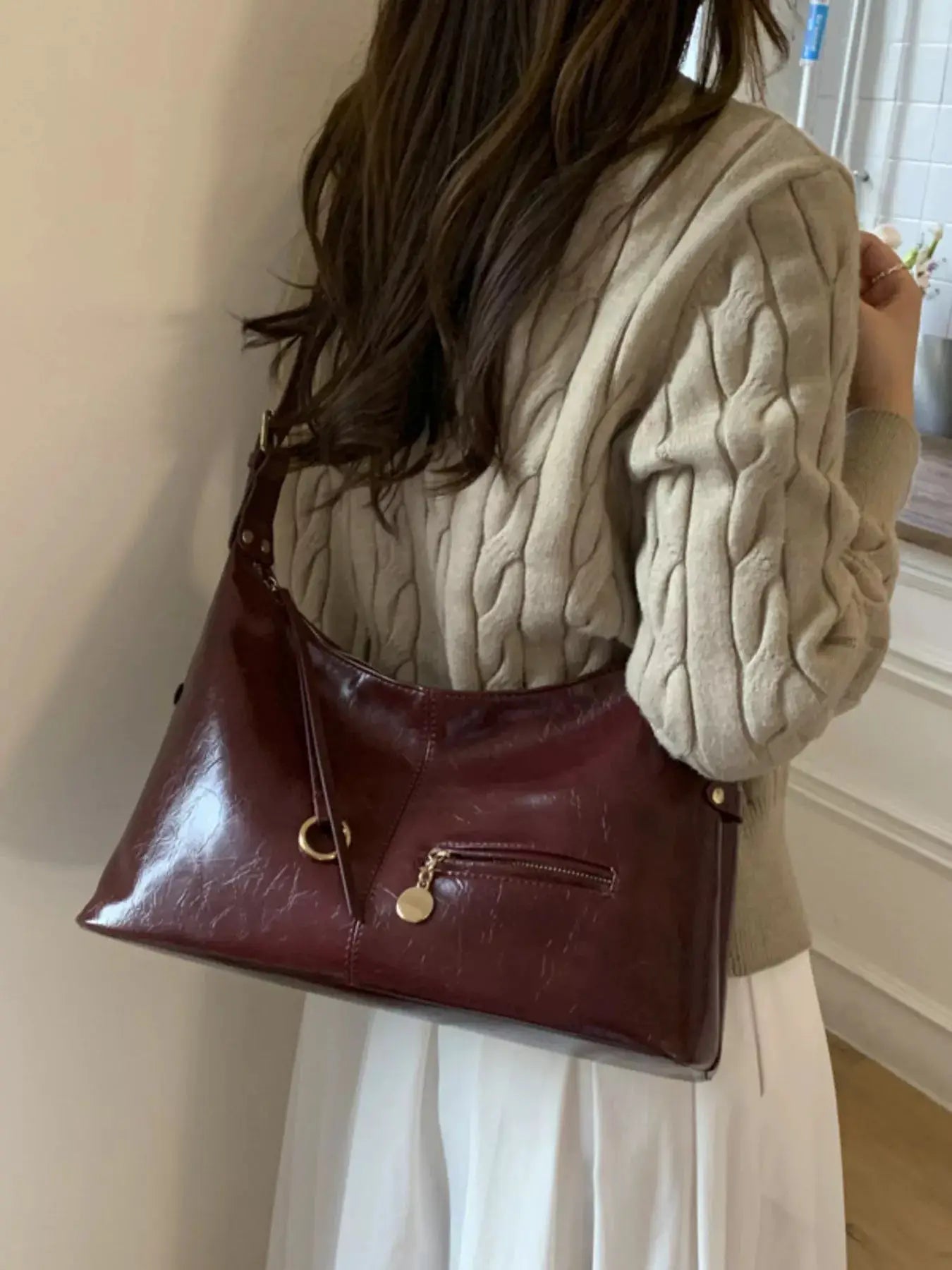 Leather Hobo Shoulder Bag by Trendsi