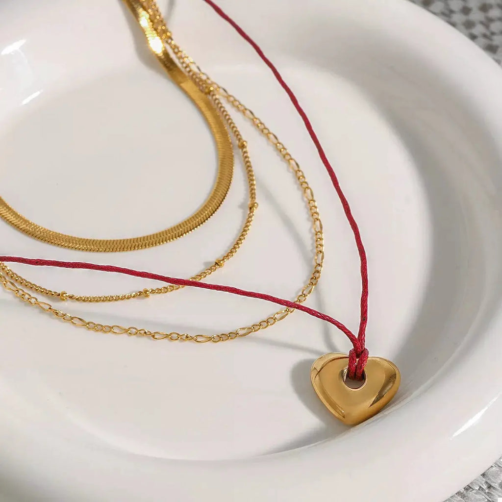 Stainless Steel Four-Layered Heart Necklace by Trendsi