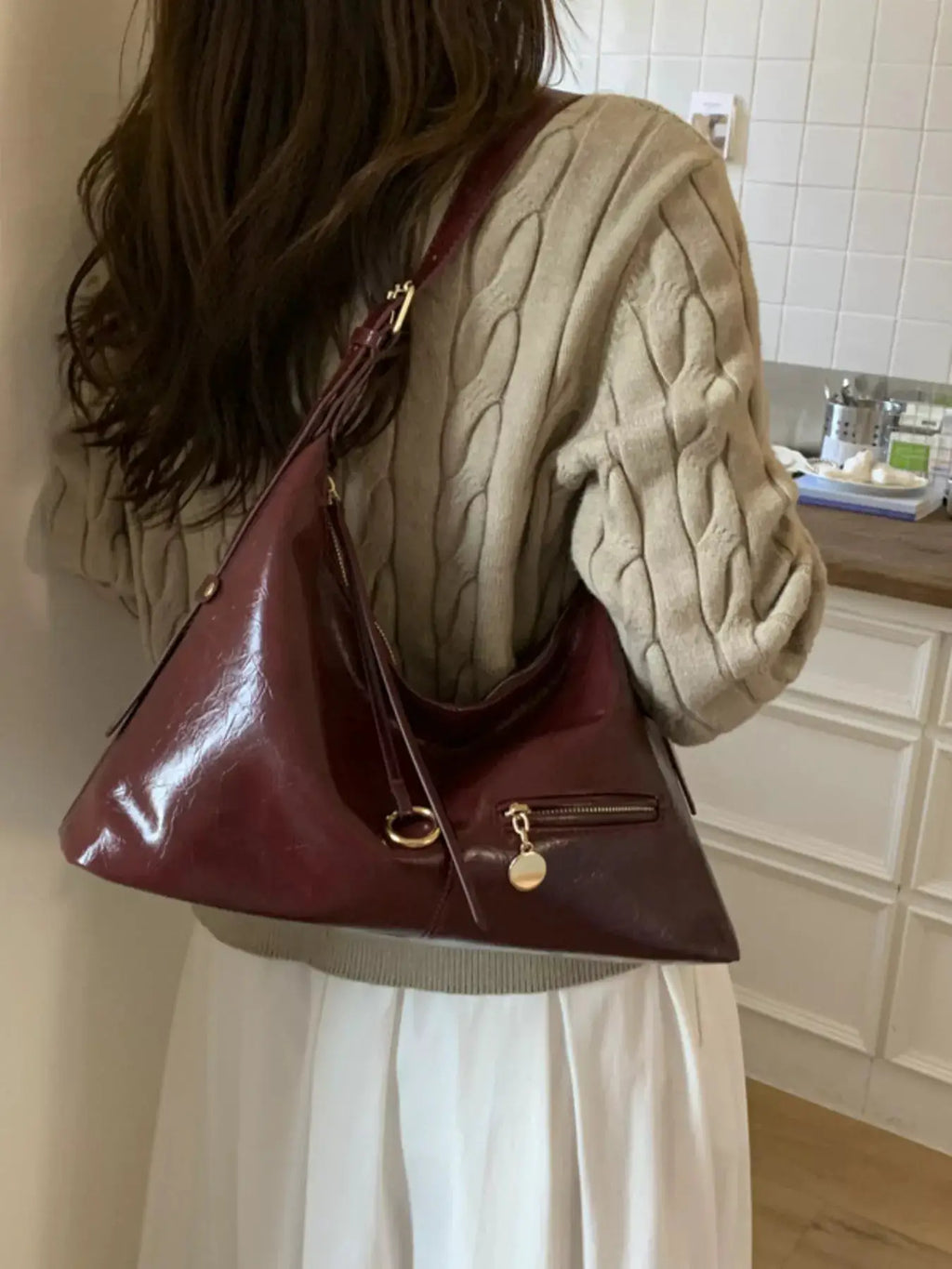 Leather Hobo Shoulder Bag by Trendsi