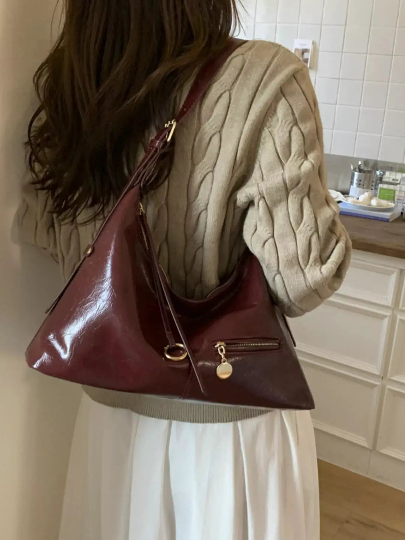 Leather Hobo Shoulder Bag by Trendsi