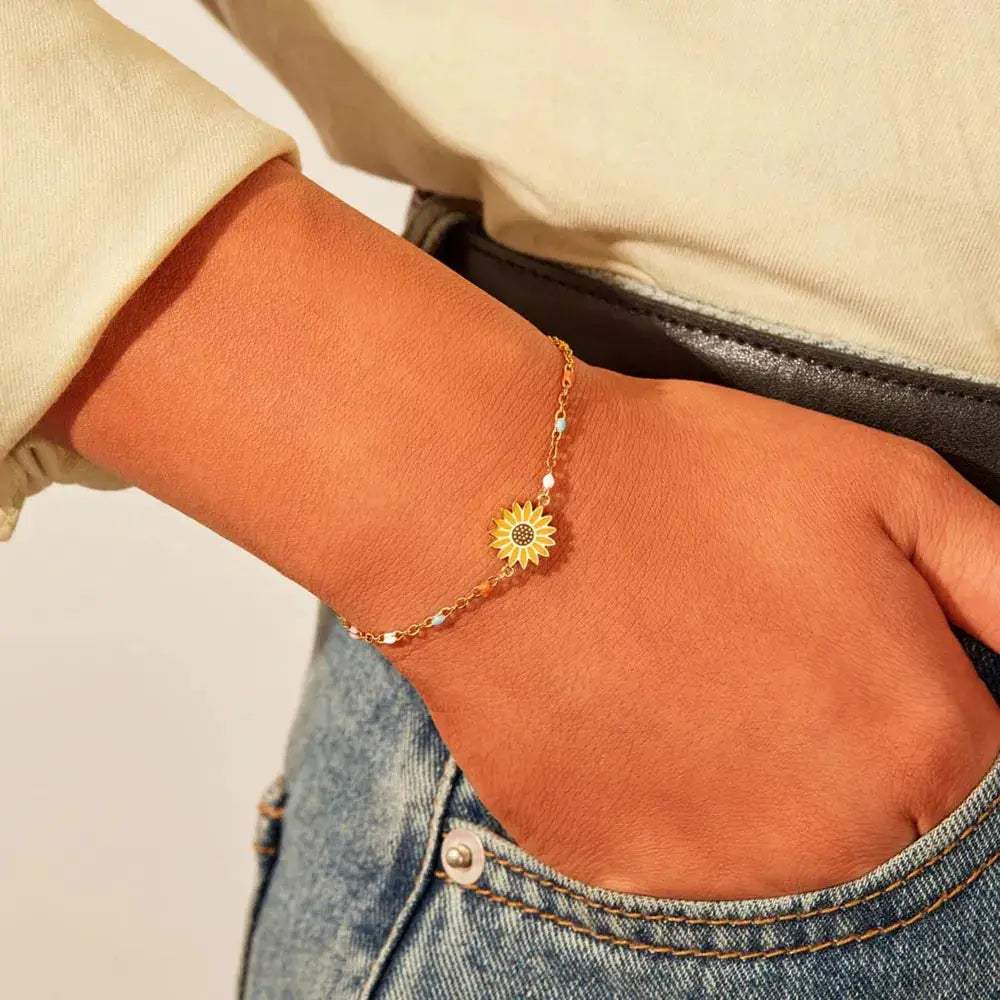 Sunflower Shape 18K Gold-Plated Bead Bracelet by Trendsi