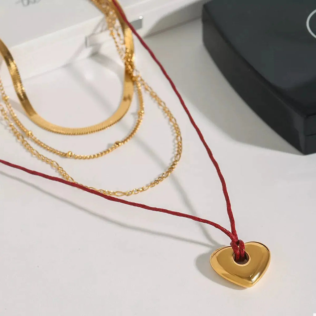 Stainless Steel Four-Layered Heart Necklace by Trendsi