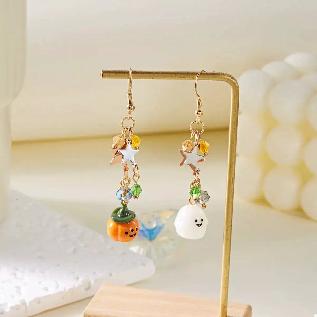 Halloween Asymmetrical Pumpkin Ghost Earrings by Trendsi