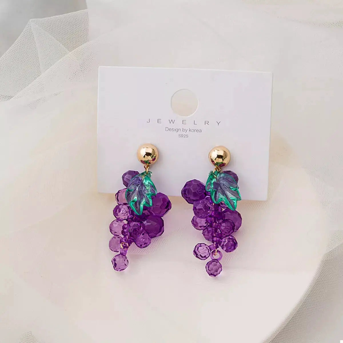 Grape Cluster Beaded Dangle Earrings by Trendsi