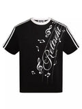 Men's Contrast Striped Music Print T-Shirt by Trendsi