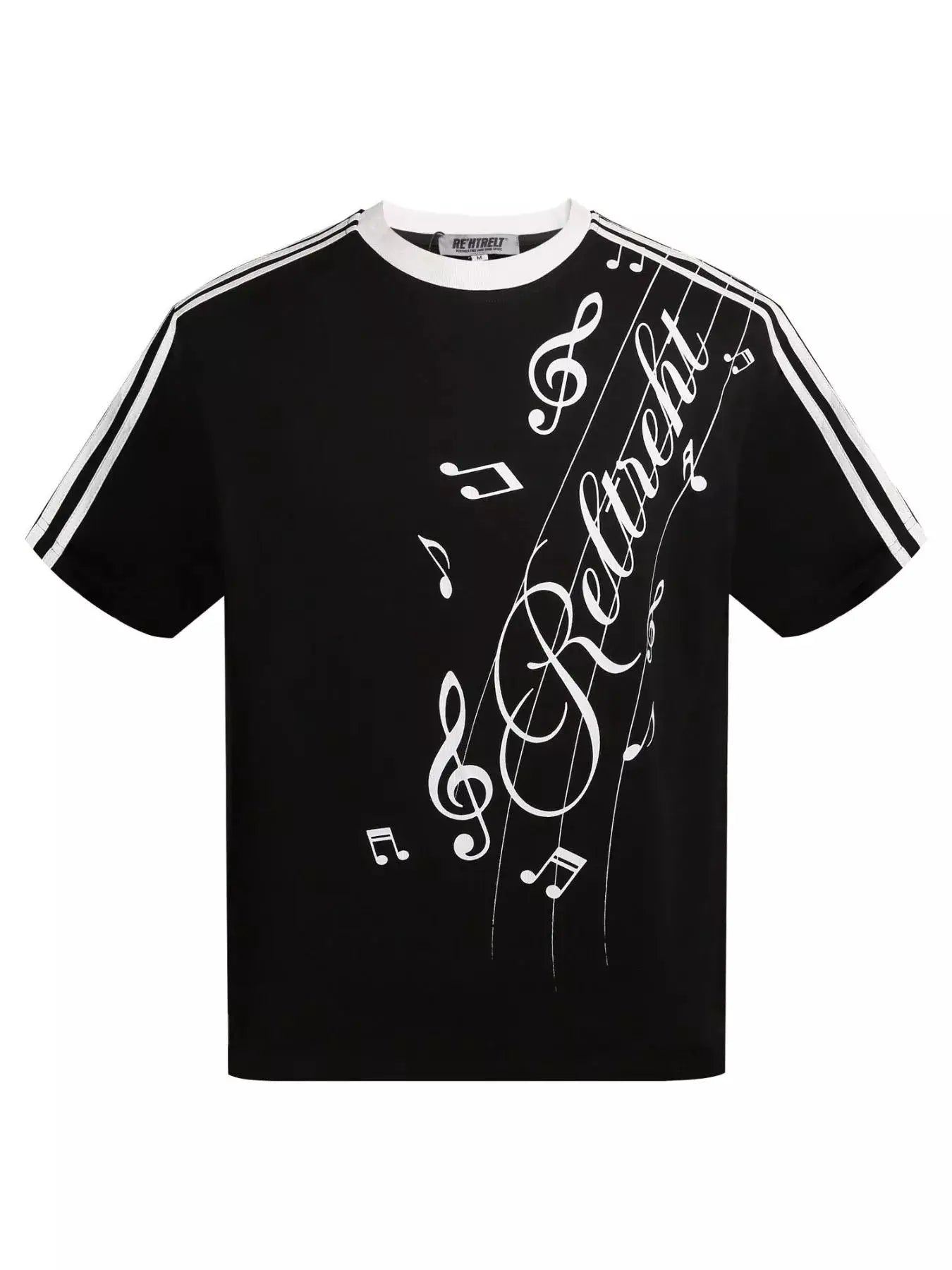 Men's Contrast Striped Music Print T-Shirt by Trendsi