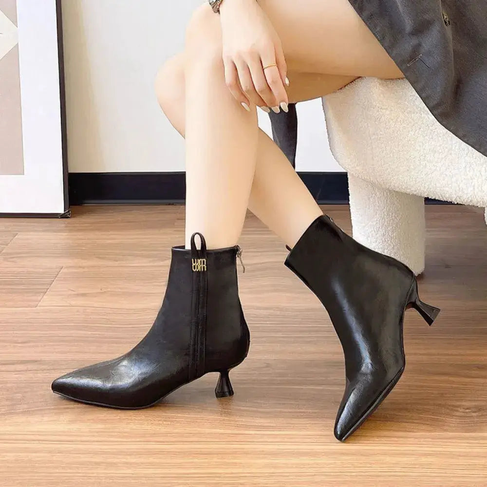Point Toe Kitten Heels Boots by Trendsi
