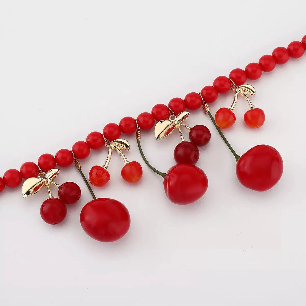 Cherry Beaded Charm Necklace by Trendsi