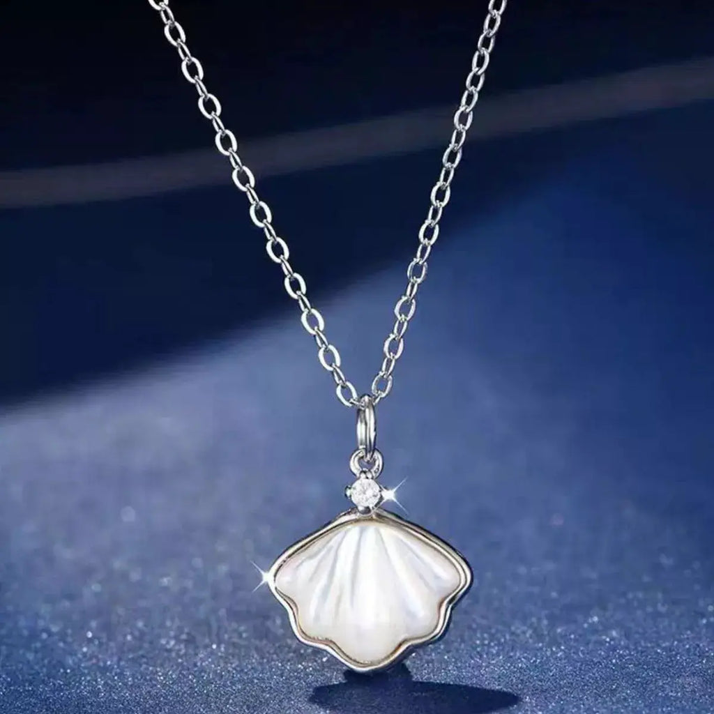 925 Sterling Silver Zircon Shell Necklace by Trendsi