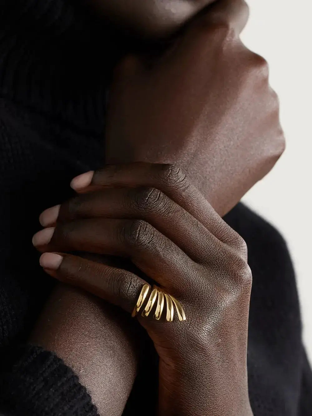 18K Gold-Plated Stainless Steel Irregular Lines Open Ring by Trendsi