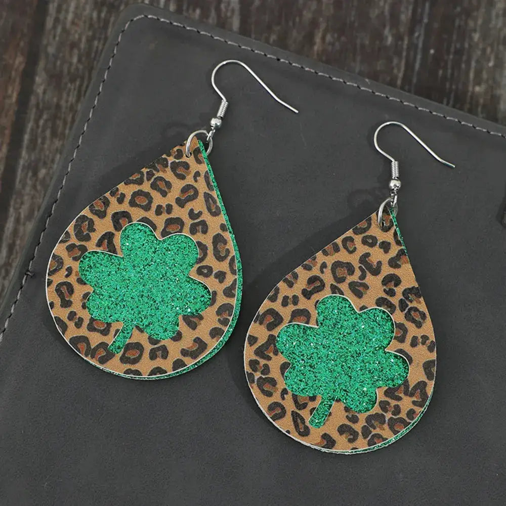 Leopard Hollowed Leather Teardrop Earrings by Trendsi