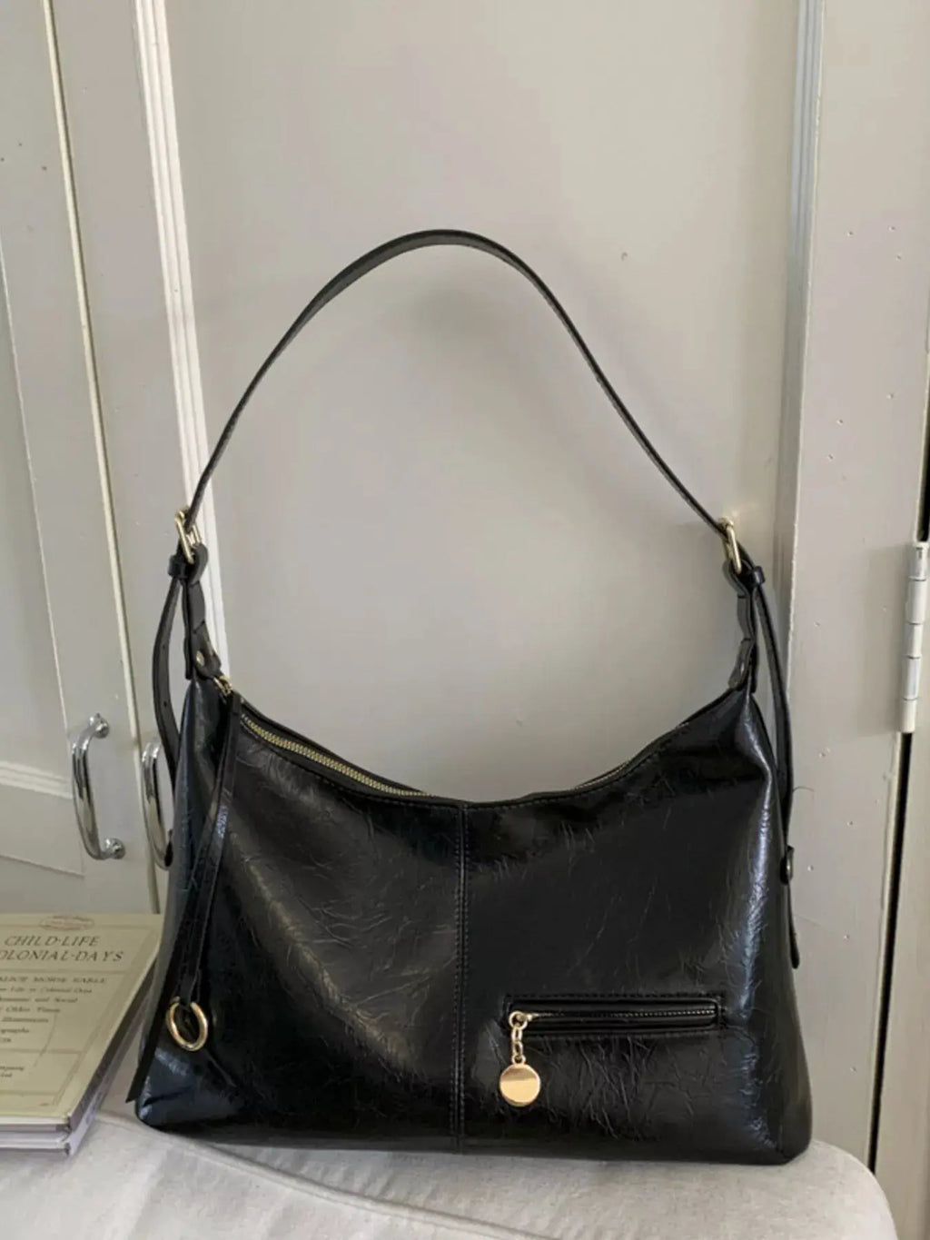 Leather Hobo Shoulder Bag by Trendsi