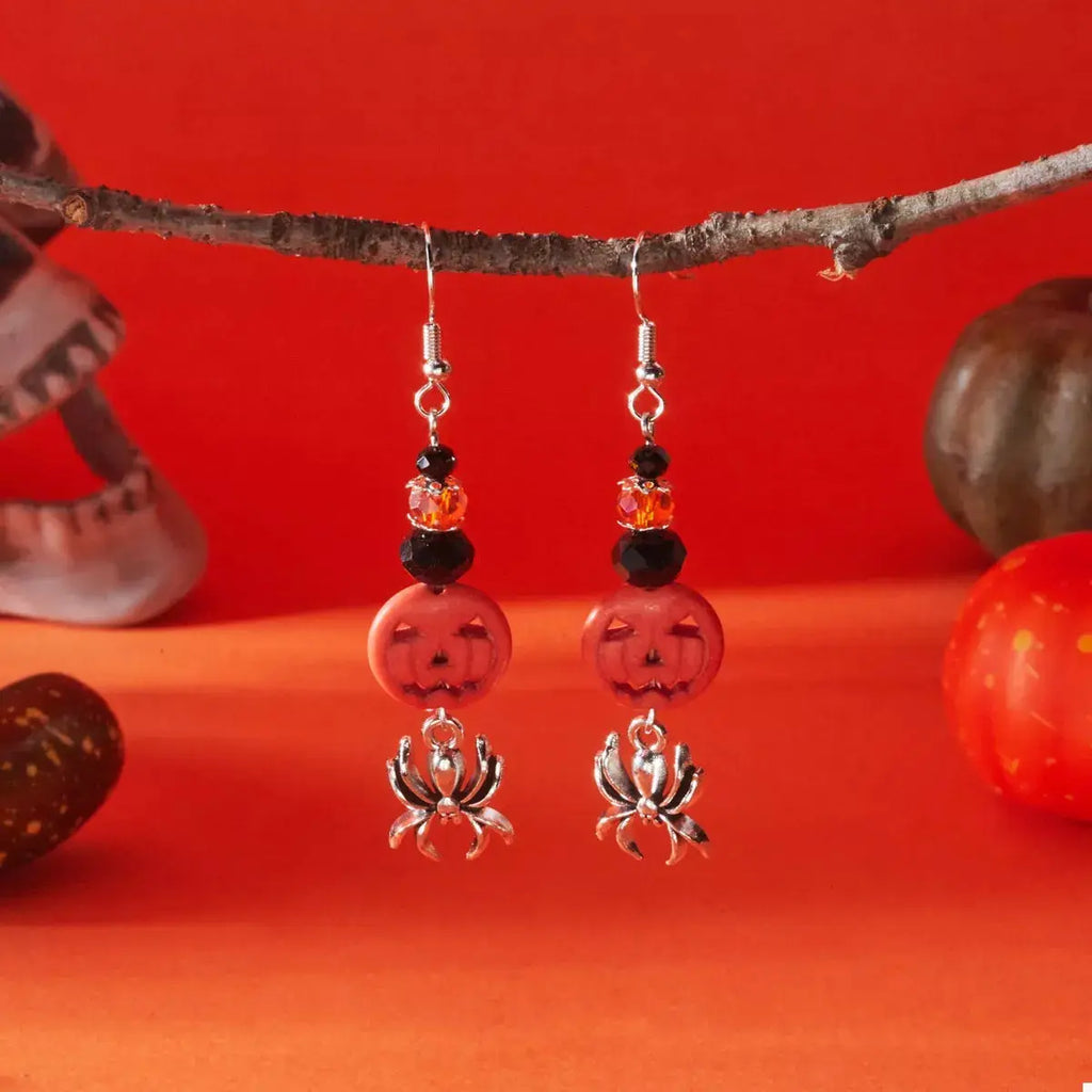 Halloween Spider Pumpkin Drop Earrings by Trendsi