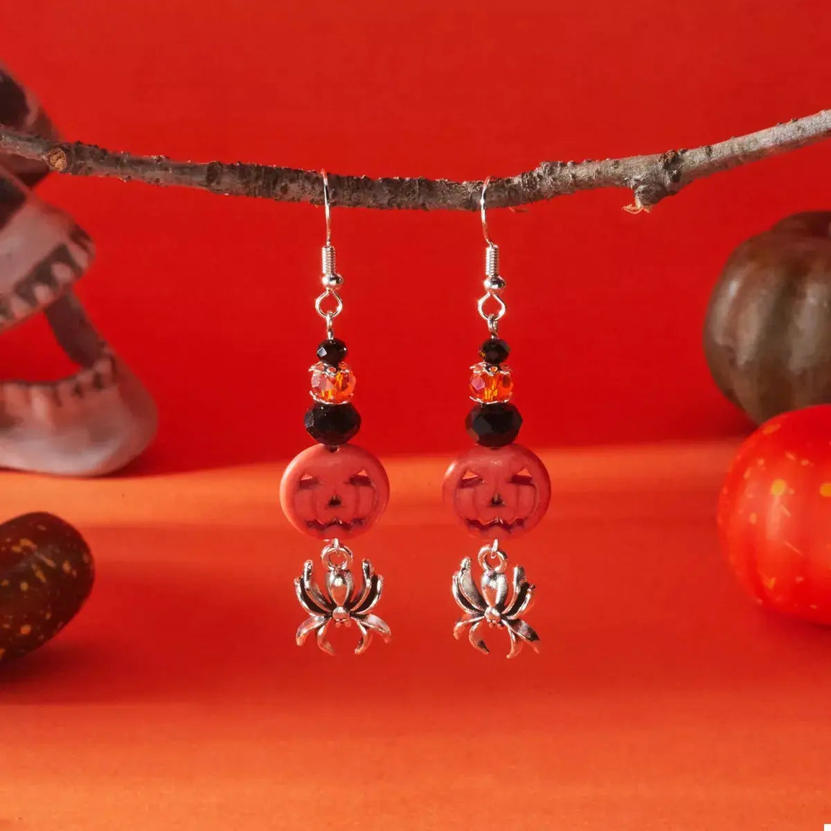 Halloween Spider Pumpkin Drop Earrings by Trendsi