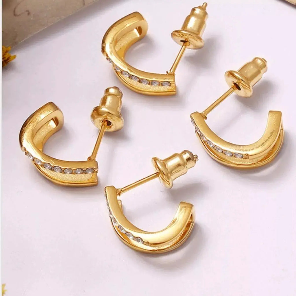 18K Gold-Plated Titanium Steel Rhinestone Earrings by Trendsi