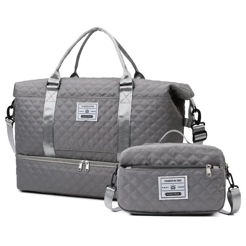 Checkered Dry-Wet Separation Sports Tote Bag Yoga Fitness Bag Large Capacity Shoe Compartment Travel Bag by eprolo