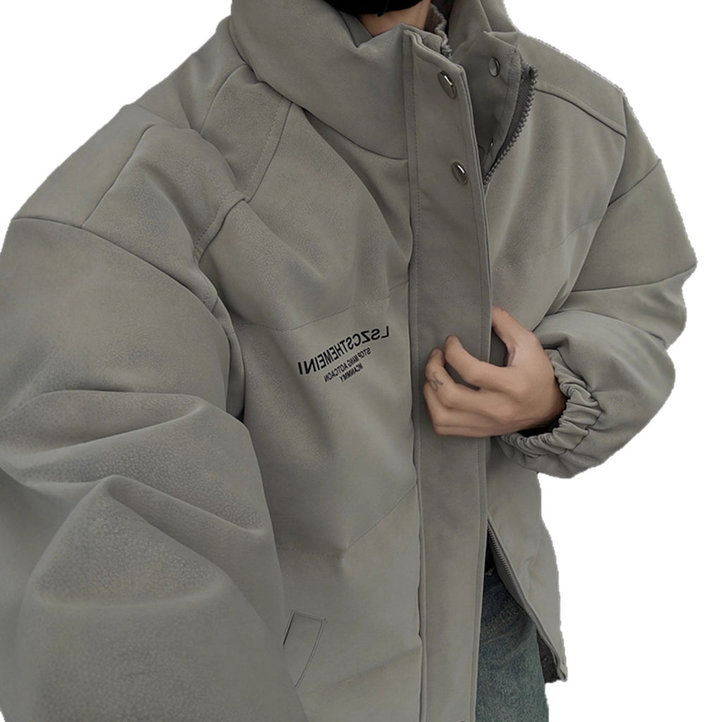 Fashionable Stand Collar Leather Cotton Coat for Men Winter Thick Style Cold Resistant Cotton Jacket Bread Coat Youth Cotton Coat Outerwear