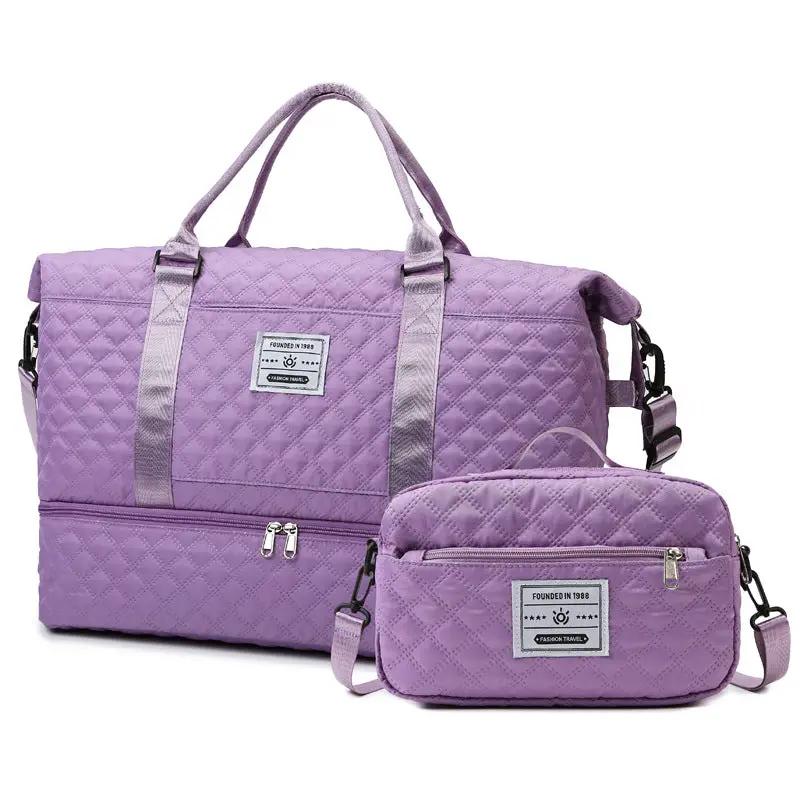 Checkered Dry-Wet Separation Sports Tote Bag Yoga Fitness Bag Large Capacity Shoe Compartment Travel Bag by eprolo