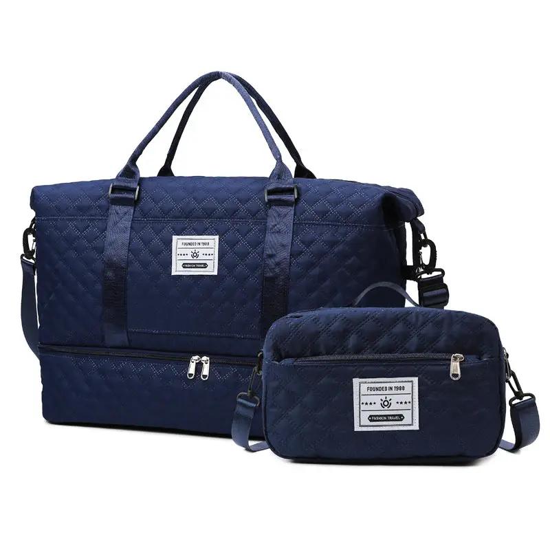 Checkered Dry-Wet Separation Sports Tote Bag Yoga Fitness Bag Large Capacity Shoe Compartment Travel Bag by eprolo