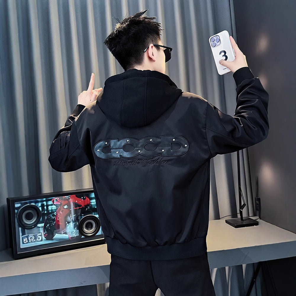 Detachable Hooded Jacket for Men Winter Embroidered Top Men's Short Coat