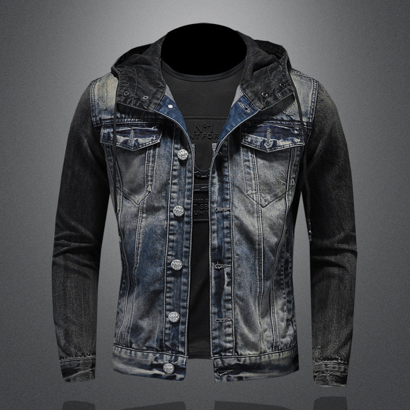 Hooded Denim Jacket for Men Spring Casual Oversized Fit Coat