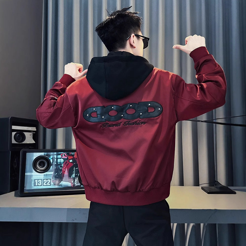 Detachable Hooded Jacket for Men Winter Embroidered Top Men's Short Coat