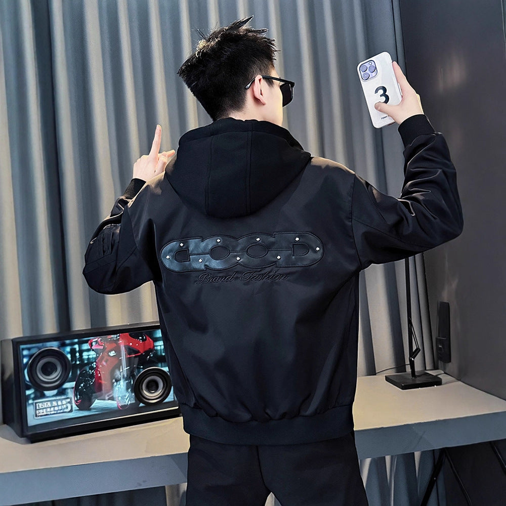 Detachable Hooded Jacket for Men Winter Embroidered Top Men's Short Coat