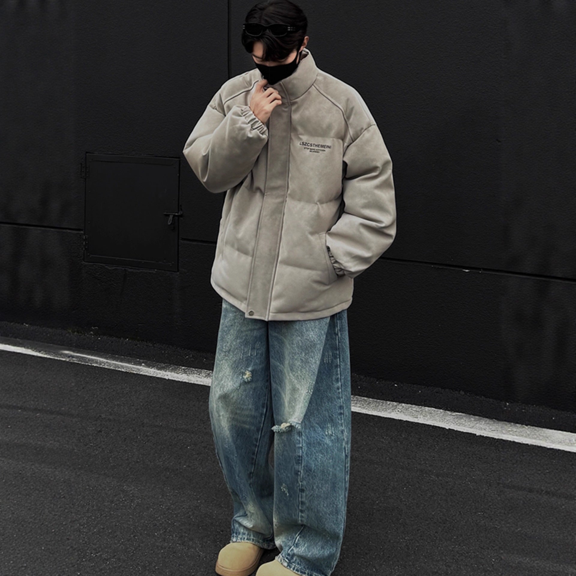 Fashionable Stand Collar Leather Cotton Coat for Men Winter Thick Style Cold Resistant Cotton Jacket Bread Coat Youth Cotton Coat Outerwear