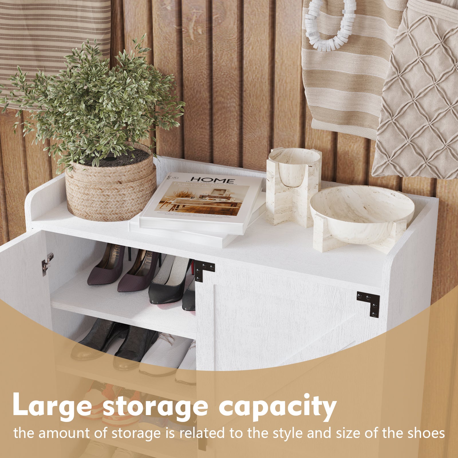Shoe Cabinet with Doors, 6-Tier Shoe Storage Cabinet with Adjustable Shelves, Wooden Shoes Rack Shoe Storage Organizer