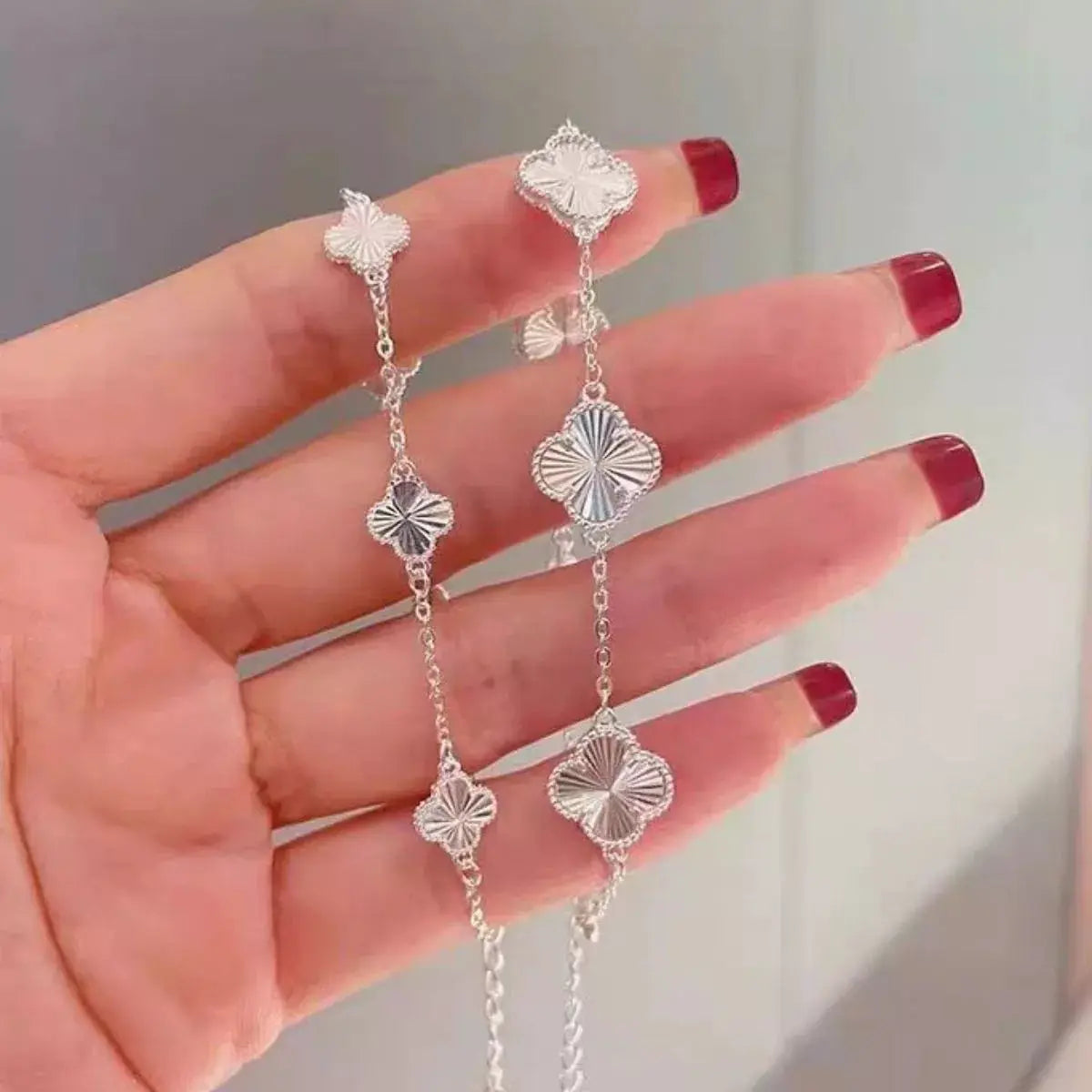 925 Sterling Silver Chain Four Leaf Clover Bracelet by Trendsi