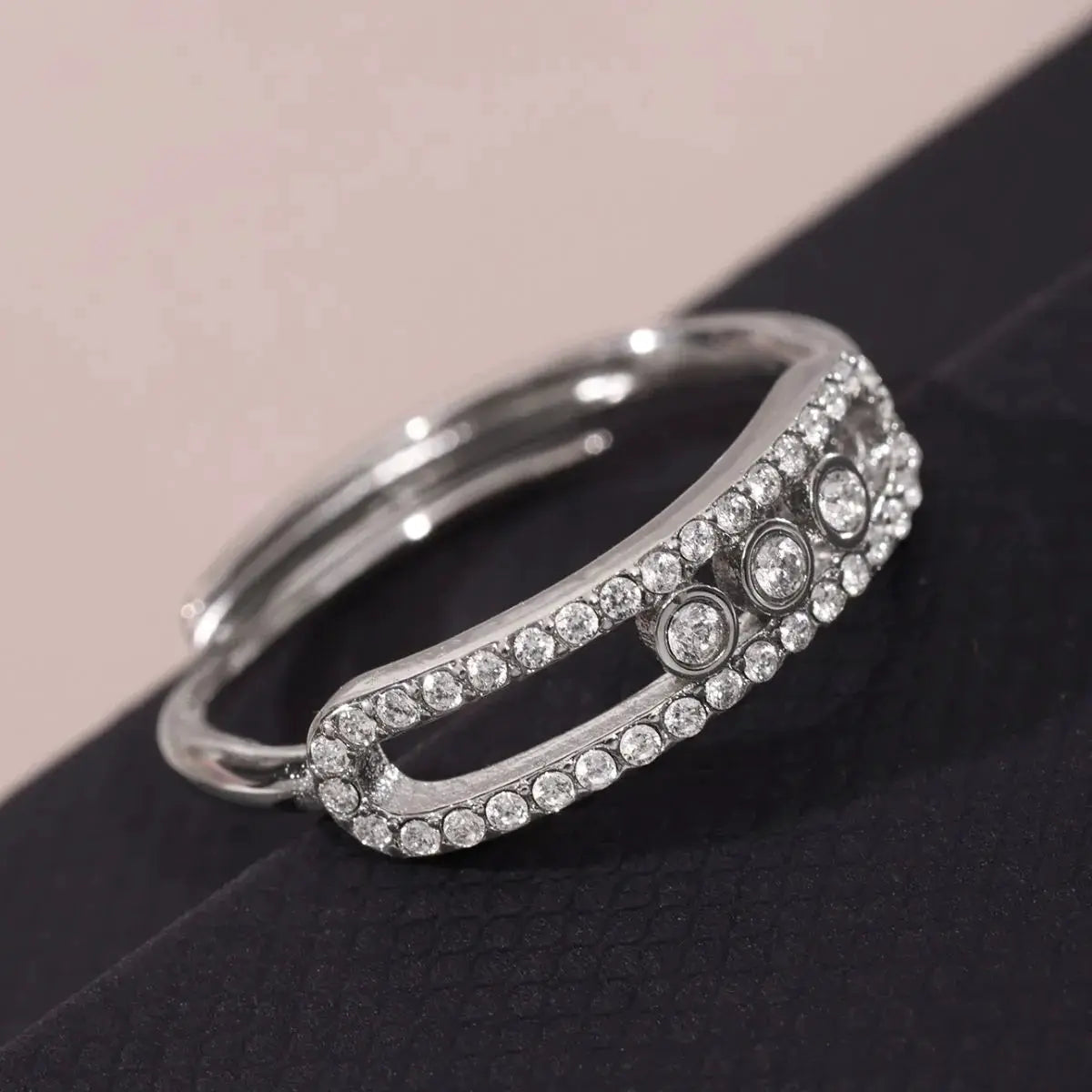 Moving Crystal Bar Necklace and Ring Jewelry Set by Trendsi