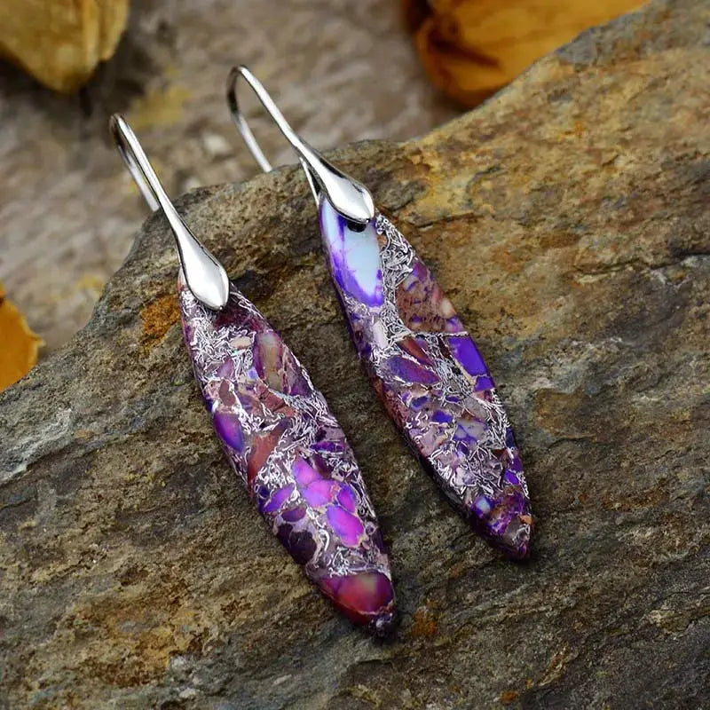 Copper Natural Stone Geometric Shape Earrings by Trendsi