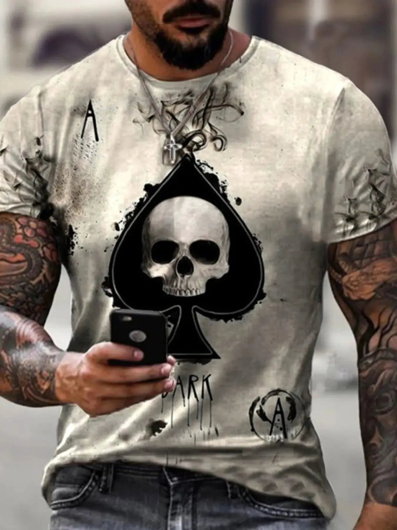 Men's Plus Size Skull Ace of Spades Graphic T-Shirt by Trendsi