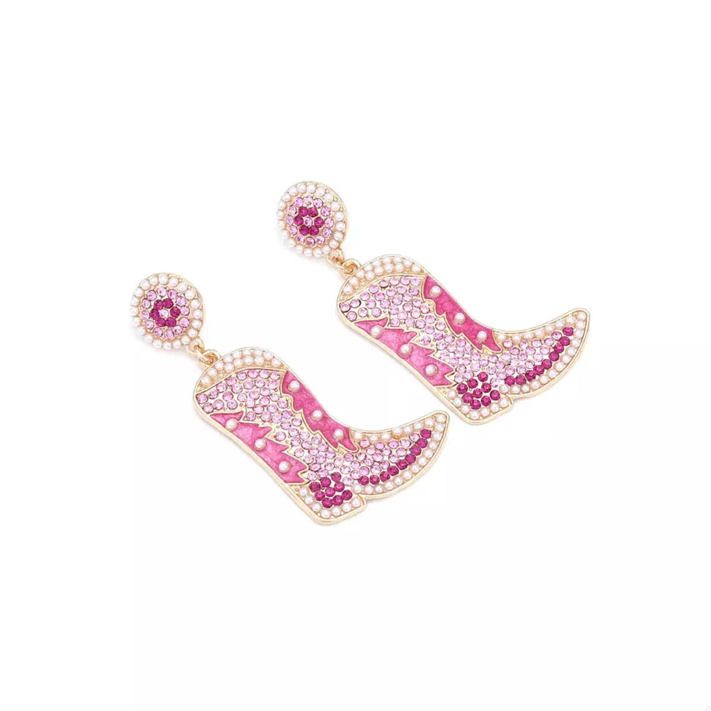 Rhinestone Cowboy Boot Dangle Earrings by Trendsi