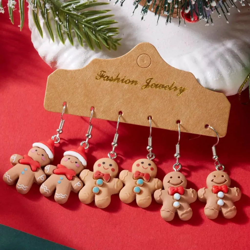 3 Piece Christmas Gingerbread Man Drop Earrings by Trendsi