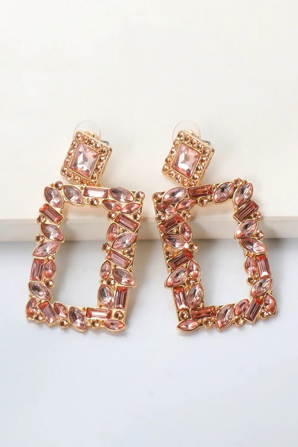 Square Shape Glass Stone Dangle Earrings by Trendsi