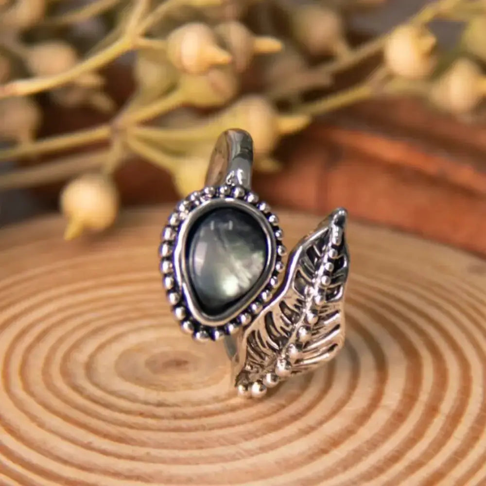 Alloy Moonstone Leaf Bypass Ring by Trendsi