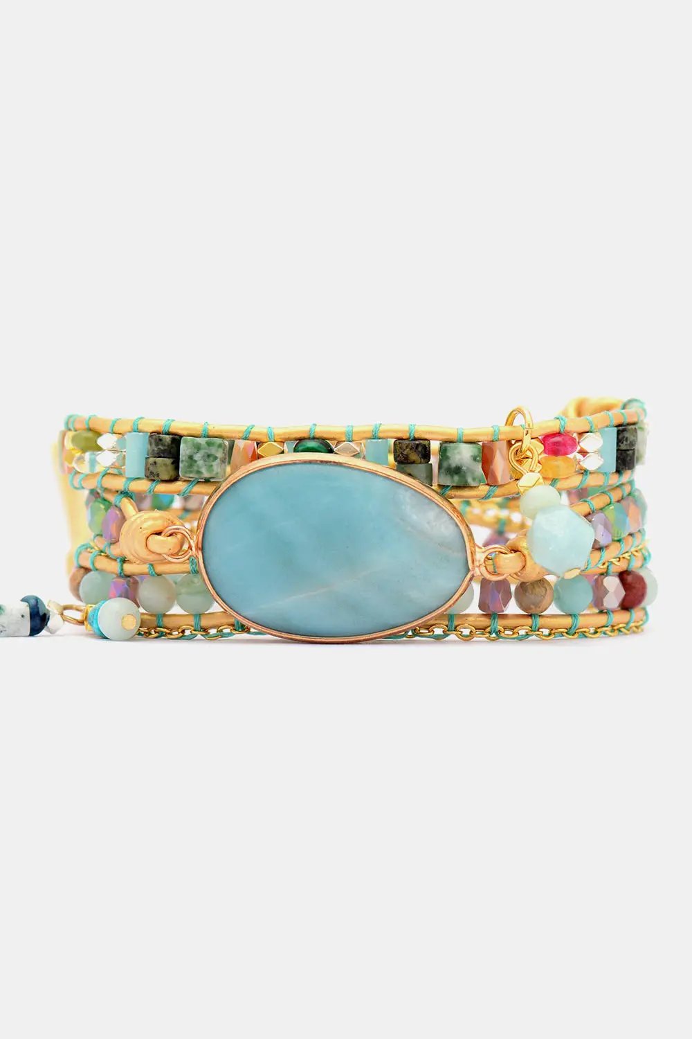 Handmade Natural Stone Beaded Triple Layer Bracelet by Trendsi