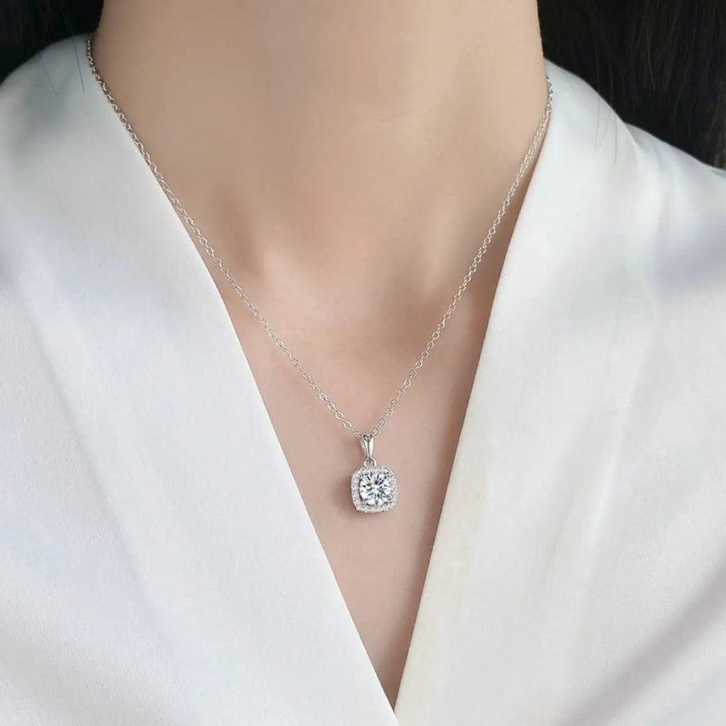 Moissanite 925 Sterling Silver Pendant Necklace by Trendsi