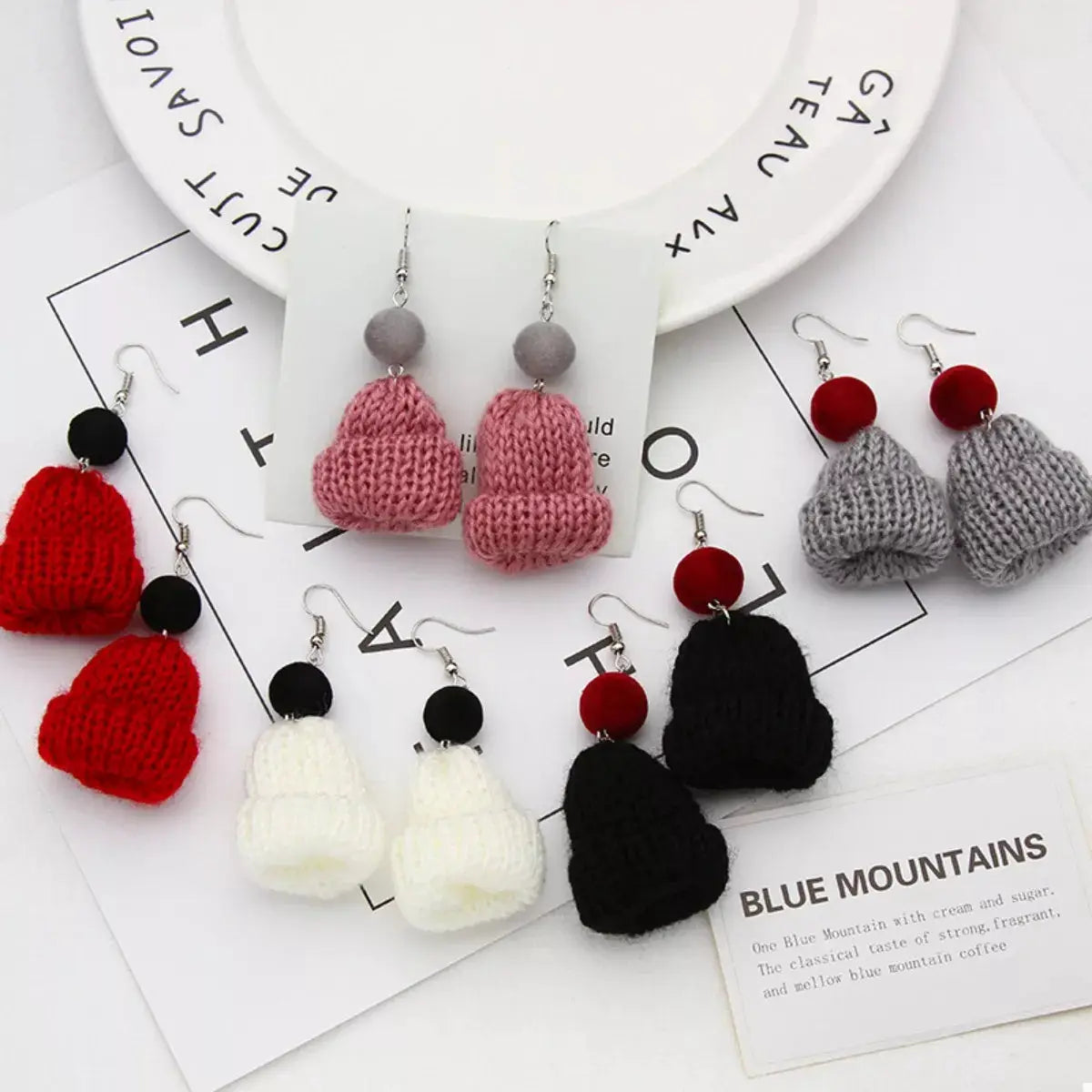 Christmas Knitted Beanie Earrings by Trendsi