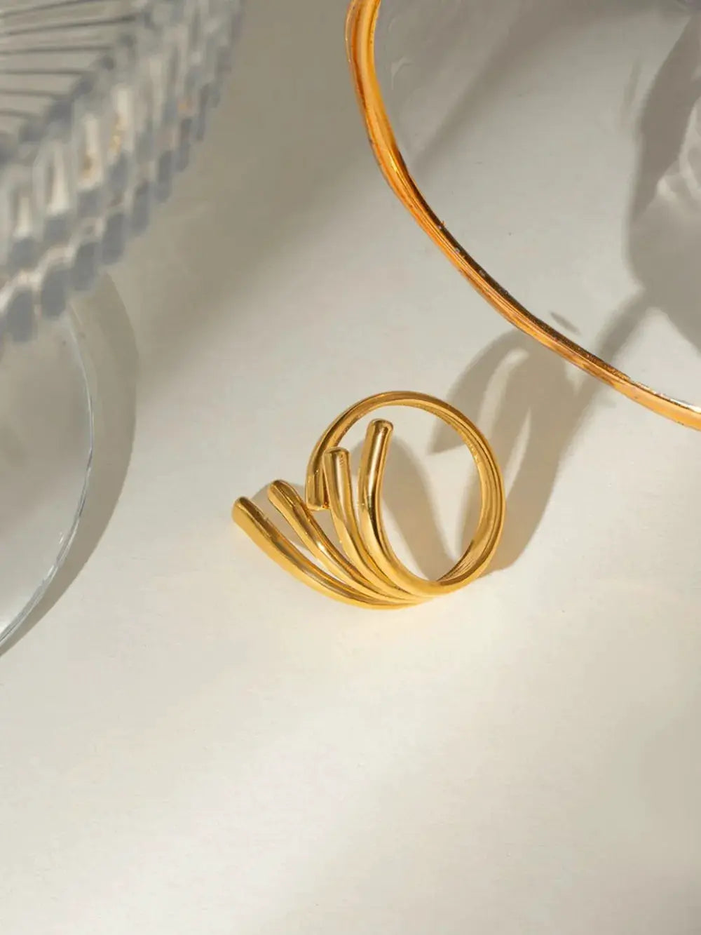 18K Gold-Plated Stainless Steel Irregular Open Ring by Trendsi