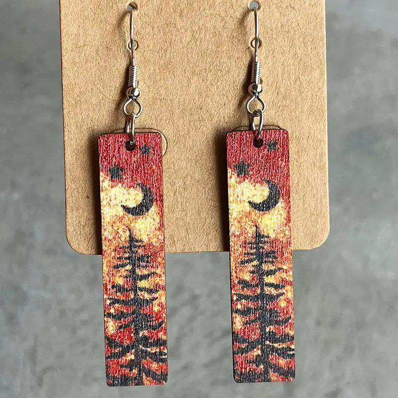 Square Shape Wooden Dangle Earrings by Trendsi