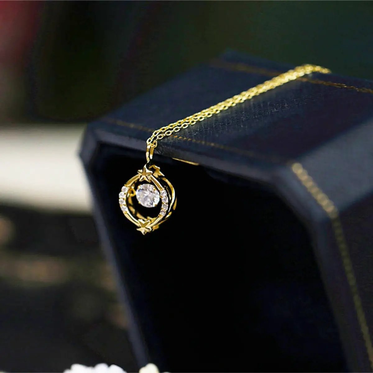 18K Gold-Plated Zircon Star Circle Pendant Necklace by Trendsi