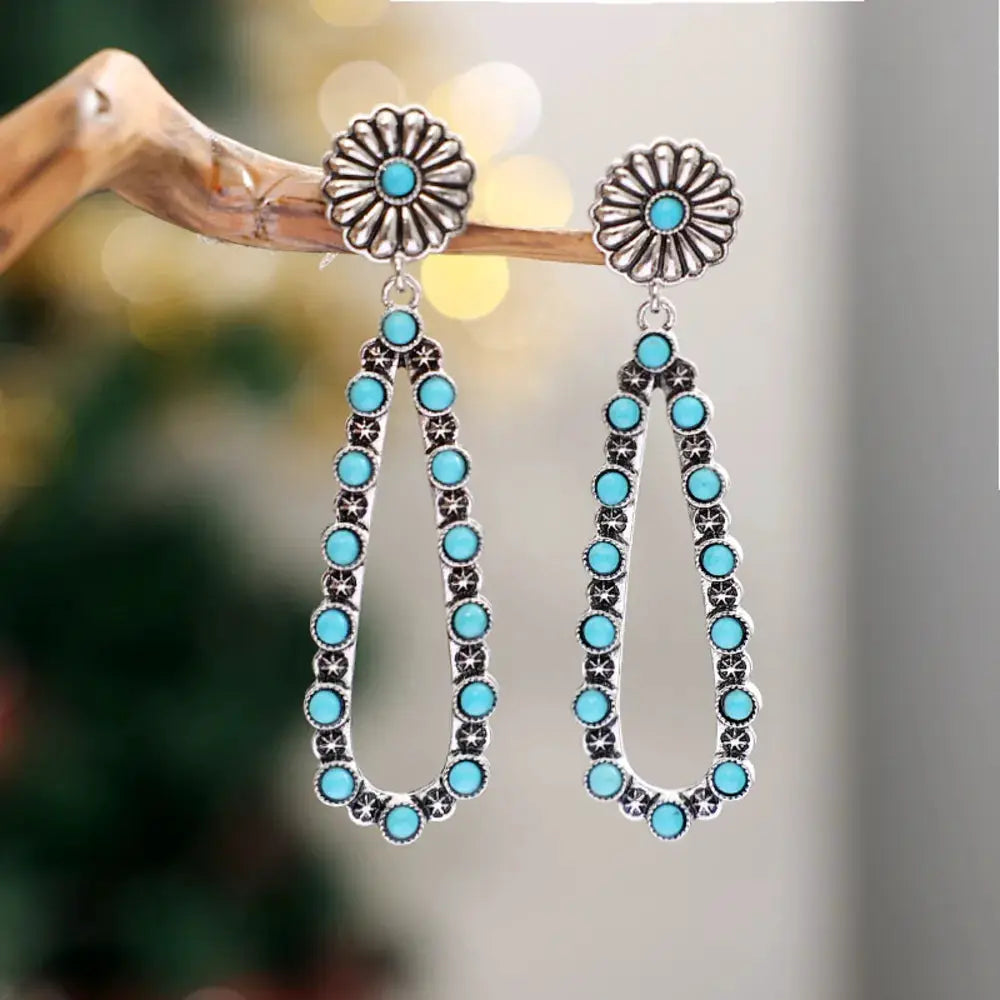 Flower Artificial Turquoise Teardrop Earrings by Trendsi