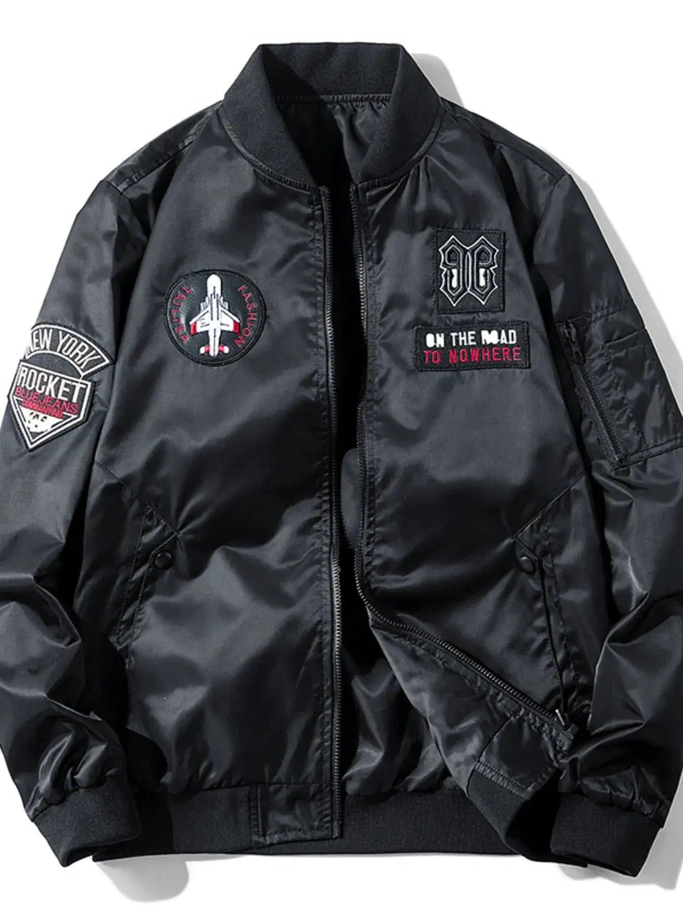 Men's Plus Size Zip Up Long Sleeve Bomber Jacket by Trendsi