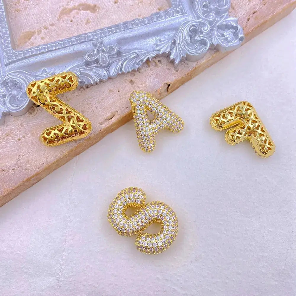 Inlaid Zircon Bubble Initial Necklace by Trendsi